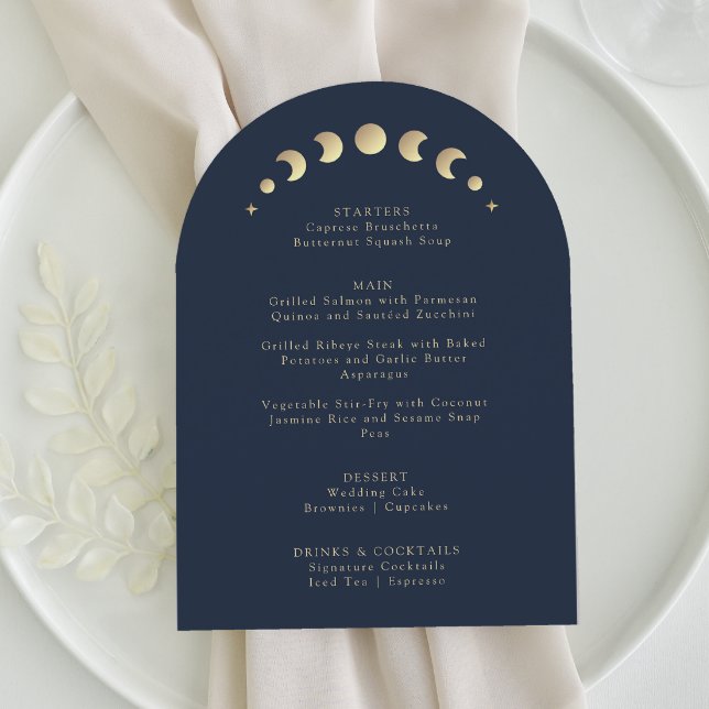  Crescent Moon Blue Arch Wedding Menu Card (Creator Uploaded)