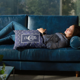 Crescent Moon Blue Celestial Custom Monogram Decorative Cushion