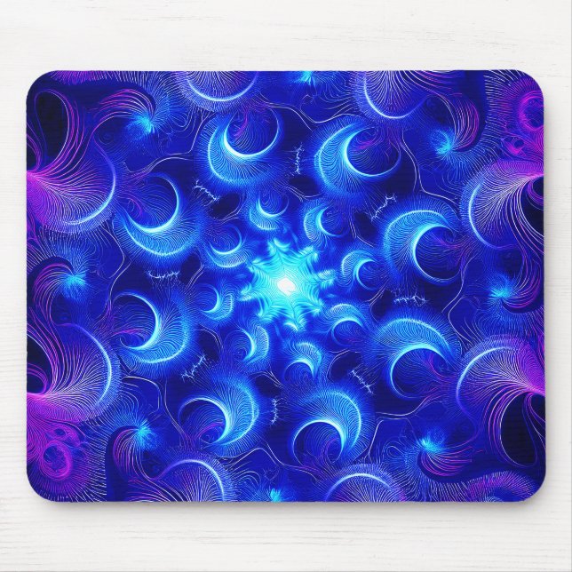Crescent Moon Blue Fractals Mouse Mat (Front)