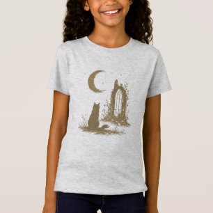 Crescent Moon Cat Ancient Ruins Gothic Illustratio T-Shirt