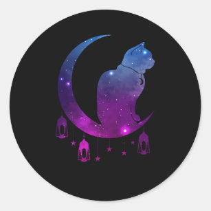Crescent Moon Cat Mystical Pastel Goth Spiritual Classic Round Sticker