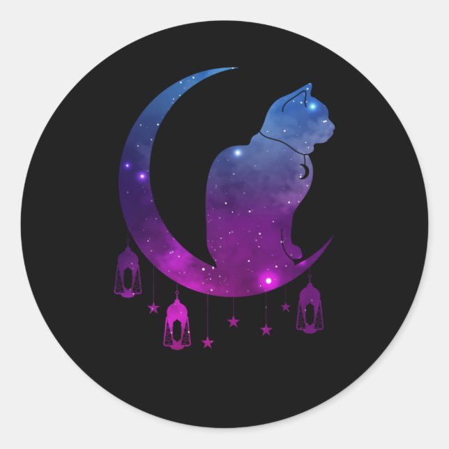 Crescent Moon Cat Mystical Pastel Goth Spiritual Classic Round Sticker (Front)