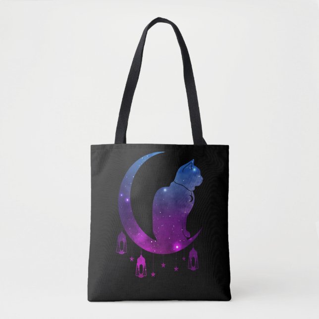 Crescent Moon Cat Mystical Pastel Goth Spiritual Tote Bag (Front)