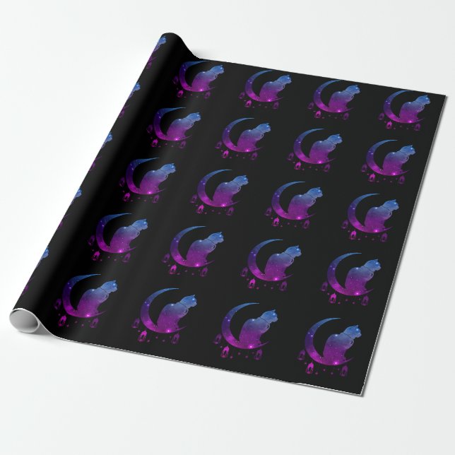 Crescent Moon Cat Mystical Pastel Goth Spiritual Wrapping Paper (Unrolled)