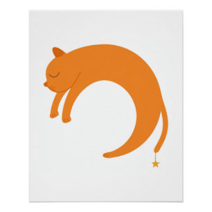 Crescent Moon Cat Stretch Star Poster