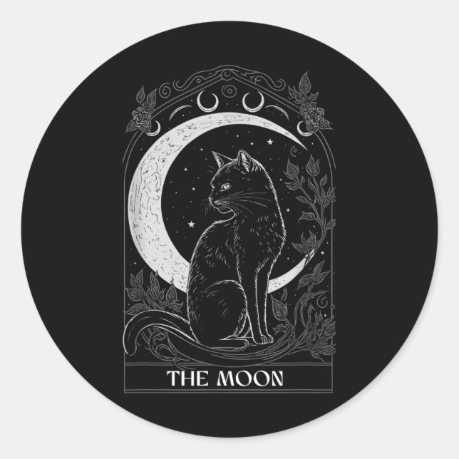 Crescent Moon Cat Tarot Card Graphic For Tarot Cat Classic Round Sticker (Front)