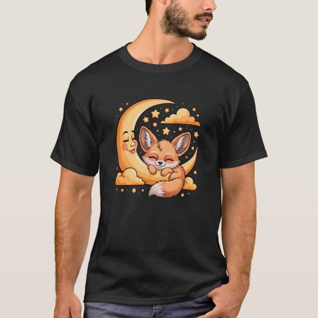 Crescent Moon Clouds Fennec Fox Swea T-Shirt (Front)