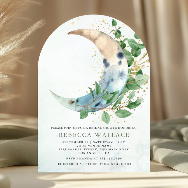 Crescent Moon Eucalyptus Arch Bridal Shower Invitation (Creator Uploaded)