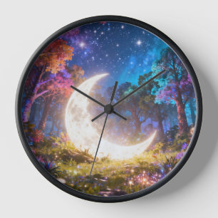 Crescent Moon Fantasy Forest Wall Clock