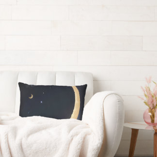 crescent moon floating in the night sky lumbar cushion