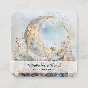 *~* Crescent Moon Flowers QR Floral AP70 Ethereal Square Business Card