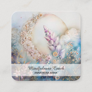 *~* Crescent Moon Flowers QR Floral AP70 Ethereal Square Business Card