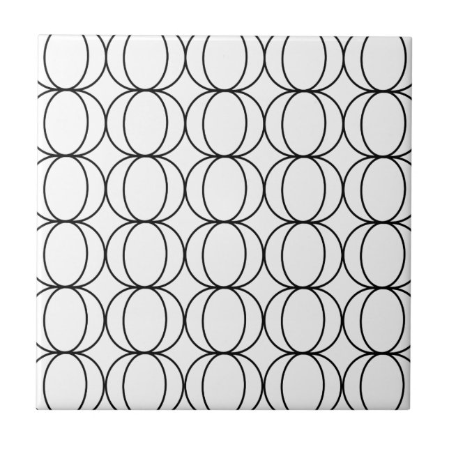Crescent Moon Geometric Pattern Black and White Tile (Front)