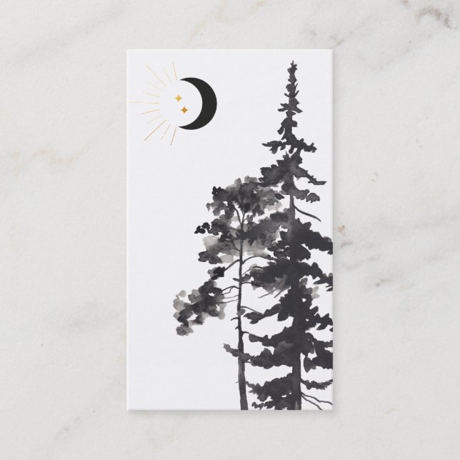 *~*  Crescent Moon Gold Moon Beams Trees Stars Business Card (Front)