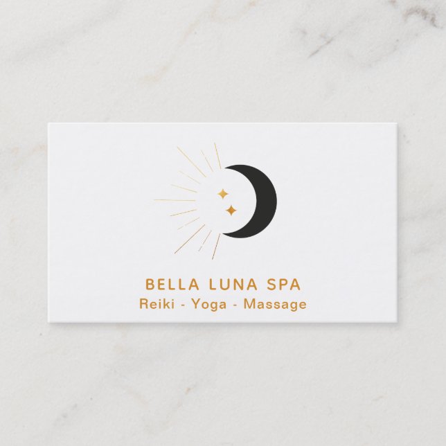 *~*  Crescent Moon Gold Moon Beams Twinkle Stars Business Card (Front)