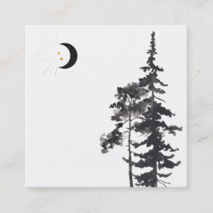 *~* Crescent Moon Gold Stars Moon Beams Trees Square Business Card