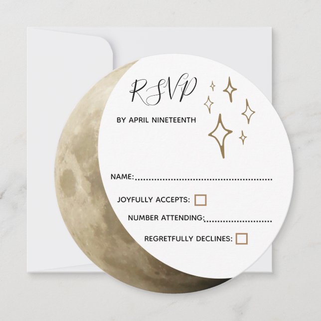 Crescent Moon & Gold Stars Wedding RSVP Invitation (Front)