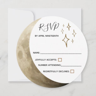 Crescent Moon & Gold Stars Wedding RSVP Invitation