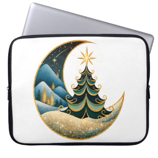 Crescent Moon Gold Winter Christmas Wonderland Laptop Sleeve