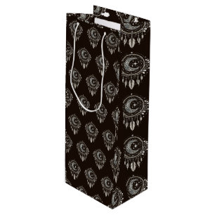 Crescent Moon Golden Dream Catcher on black Wine Gift Bag
