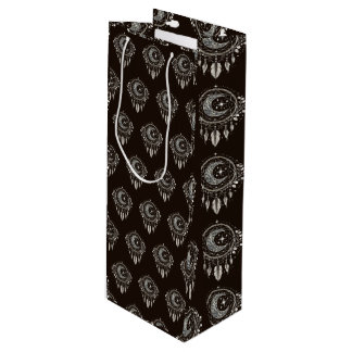 Crescent Moon Golden Dream Catcher on black Wine Gift Bag
