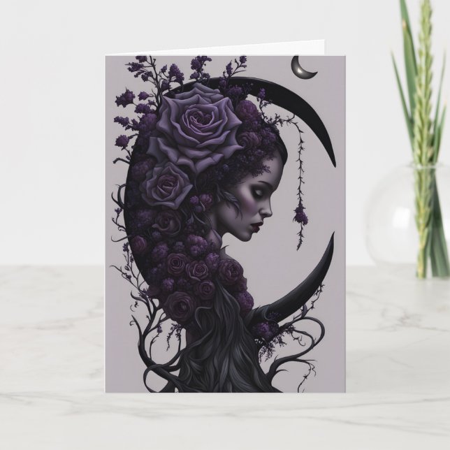Crescent Moon Gothic Halloween Holiday Card (Front)