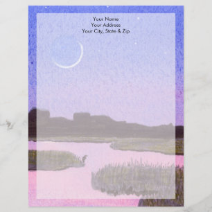 Crescent Moon & Heron in Twilight Marsh Customised Letterhead