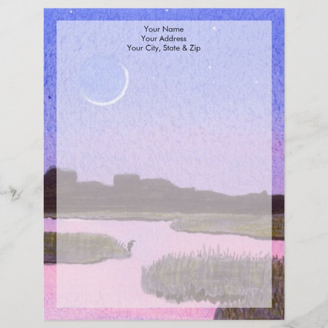 Crescent Moon & Heron in Twilight Marsh Customised Letterhead (Front)