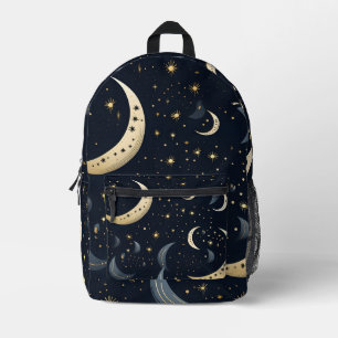 Crescent moon in black and gold printed backpack