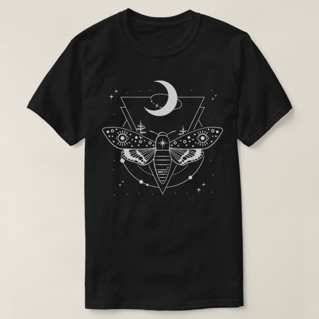 Crescent Moon Insect Moth Witchcraft Wicca Occult  T-Shirt (Design Front)
