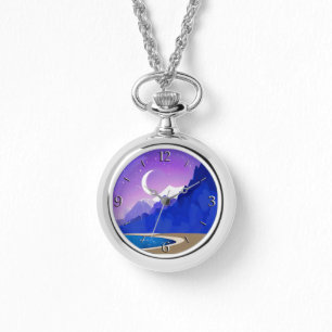 Crescent Moon, Lake and Mountains in Violet & Blue Watch