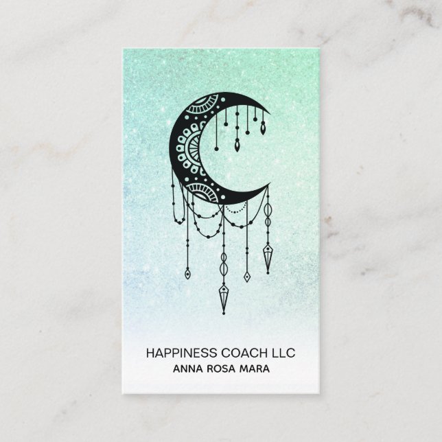 *~* Crescent Moon Luna Talisman Shaman Glitter Business Card (Front)