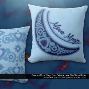 Crescent Moon Magic Stars Celestial Light Blue Cushion