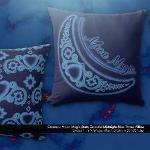 Crescent Moon Magic Stars Celestial Midnight Blue Cushion