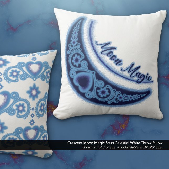 Crescent Moon Magic Stars Celestial White Cushion (Crescent Moon Magic Stars Celestial White Throw Pillow)