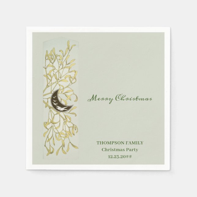 Crescent Moon Mistletoe Festive Christmas Dinner Napkin (Front)