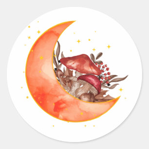 Crescent Moon Mushroom Cottagecore Fungi Mycology Classic Round Sticker