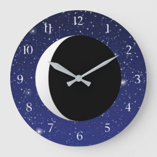 Crescent Moon on a Starry Background Large Clock