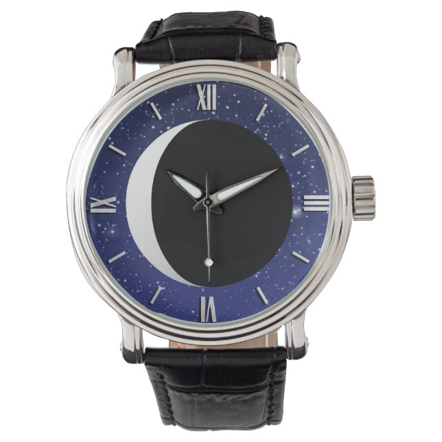 Crescent Moon on a Starry Background Watch (Front)