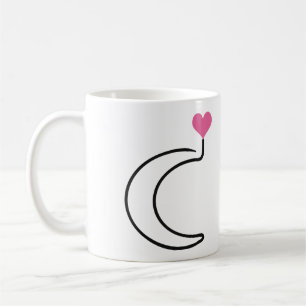 Crescent Moon One Line Art with Pink Heart Coffee Mug
