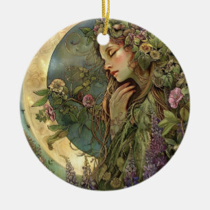 Crescent Moon Ostara  Ceramic Tree Decoration