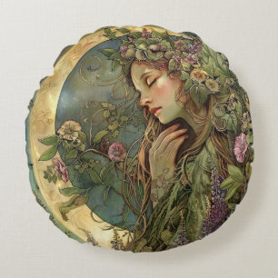 Crescent Moon Ostara Round Cushion