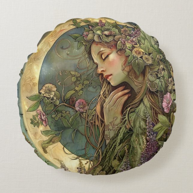Crescent Moon Ostara  Round Cushion (Front)