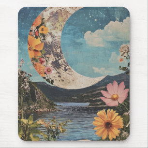 Crescent Moon Over Serene Landscape Mouse Mat