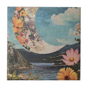 Crescent Moon Over Serene Landscape Tile