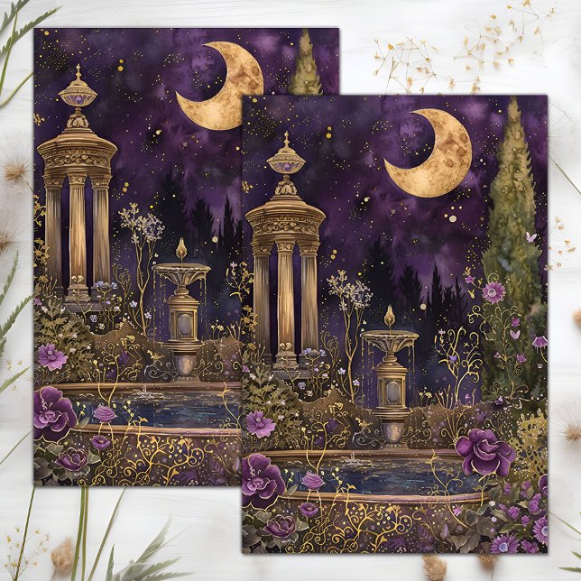 CRESCENT MOON PURPLE GARDEN DECOUPAGE TISSUE PAPER (CRESCENT MOON PURPLE GARDEN DECOUPAGE TISSUE PAPER)