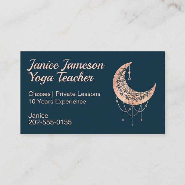 Crescent Moon Rose Gold Celestial Business Card (Front)