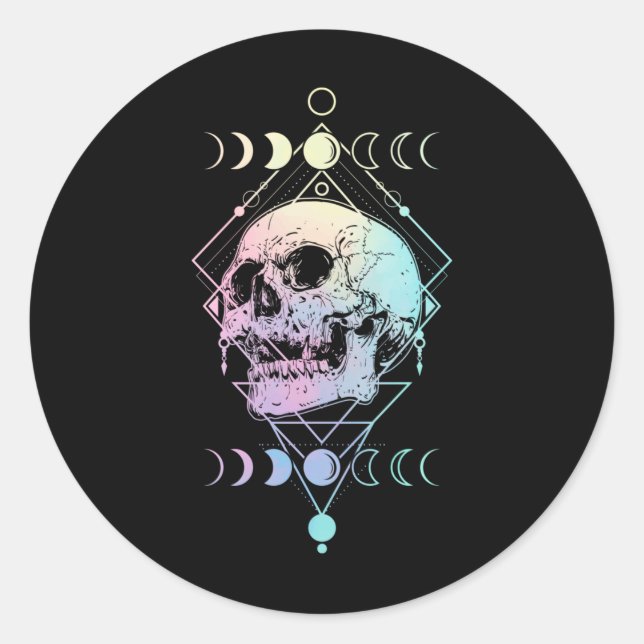 Crescent Moon Skull Occult Witchcraft Pastel Goth Classic Round Sticker (Front)