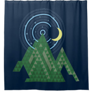 crescent moon sky in the mountain shower curtain