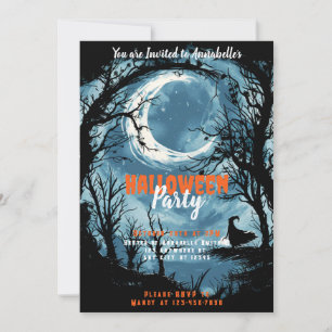 Crescent Moon Sky Witch Stars Halloween Party Invitation